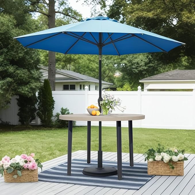 All-Weather 47" Round Outdoor Patio Table for 6, Metal Ivory Dining Table with Adjustable Umbrella Hole, Garden - Photo 4