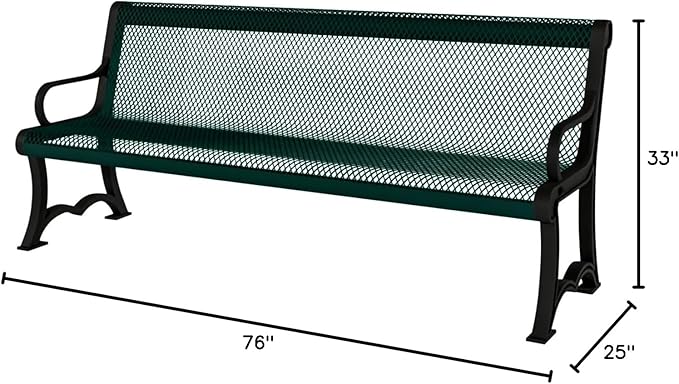 COATEDOUTDOORFURNITURE Coated Outdoor Furniture Heavy-Duty Outdoor Bench Thermoplastic Coated, Expanded Metal, Commercial-Grade Garden Bench, Made in America (Portable with Back, 4 Ft, Dark Green)