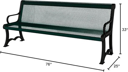 COATEDOUTDOORFURNITURE Coated Outdoor Furniture Heavy-Duty Outdoor Bench Thermoplastic Coated, Expanded Metal, Commercial-Grade Garden Bench, Made in America (Portable with Back, 4 Ft, Dark Green)