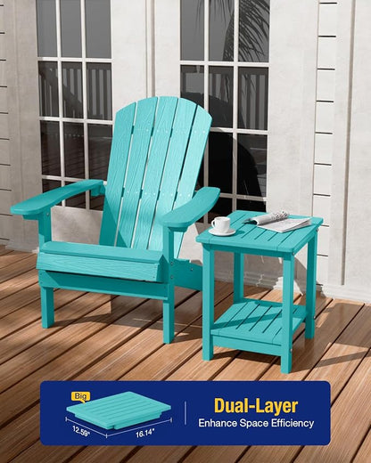 YEFU Outdoor Side Table for Patio: 16" HIPS Weather - Resistant Adirondack Tables Set of 2 - Small Square End Table for Backyard Living Room Bedroom - Indoor Outdoor Double Layer Table Aruba