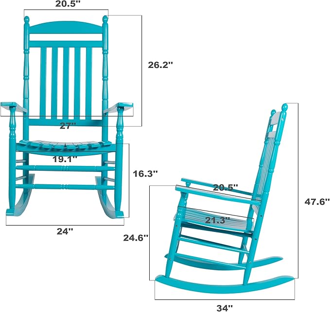 Outdoor Rocking Chairs Set of 2 Rocking Camping Chair Patio Rocker Poly Wooden Extensive Large High Back 350lbs Weather Proof Lawn Chair Arm for Porch Yard Balcony Indoor Outdoor Blue