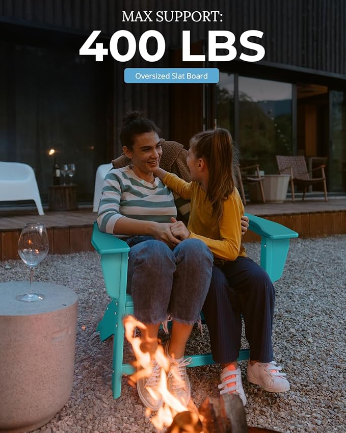 BRIOPAWS Adirondack-Chairs-Set of 4 | Fire Pit Chair | Oversized | HDPE Plastic | Weather Resistant | for Deck Outdoor Poolside Campfire | Aqua