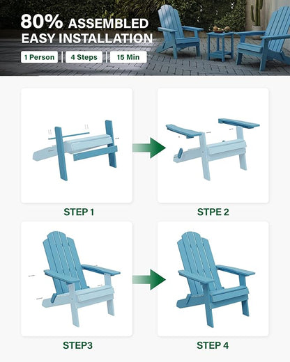 MXIMU Folding Adirondack Chair for Outdoor: Easy to Assemble and Comfortable Adirondack Chairs Set of 6 - All Weather Composite Plastic Chair for Outside Fire Pit Patio Lawn Garden Backyard Use(Blue)