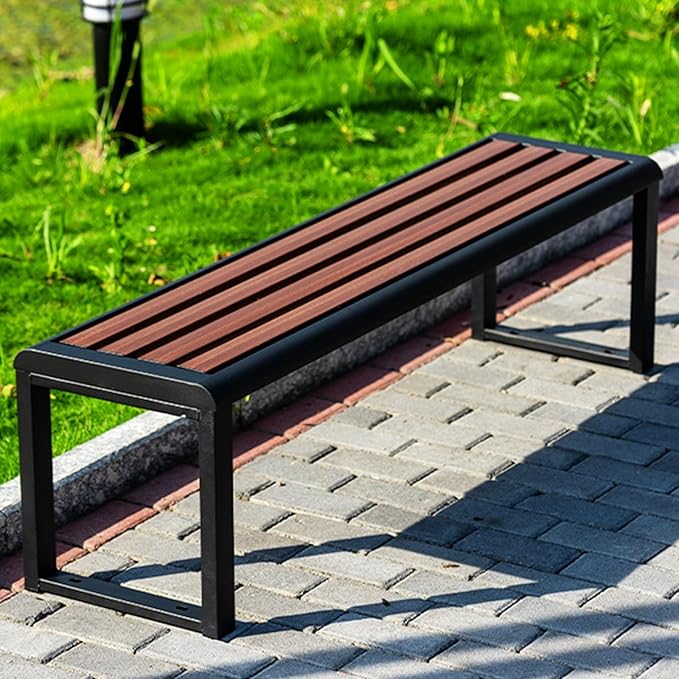 Outdoor Metal Garden Bench, Backless Slatted Seating for Two, Durable Weatherproof Design Ideal for Porch, Yard, and Park Decor
