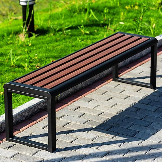 Outdoor Metal Garden Bench, Backless Slatted Seating for Two, Durable Weatherproof Design Ideal for Porch, Yard, and Park Decor