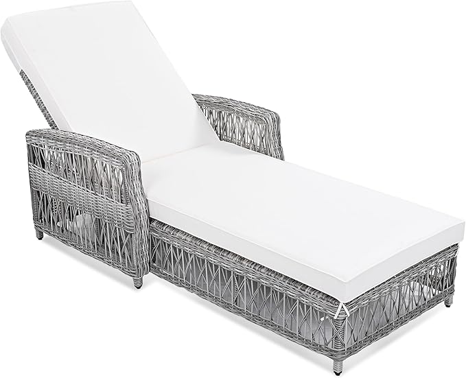 SOFTSEA Patio Rattan Chaise Lounge Chair, Outdoor Wicker Chaise Lounge with 4-Position Adjustable Backrest - Photo 5