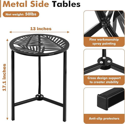 Party Zealot Set of 2 Small Round Metal Side Tables, 13-Inch Black Outdoor End Tables for Patio, Balcony, Porch or Garden – Weather-Resistant Corner Coffee Table for Small Spaces & Indoor Plant Stand