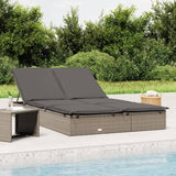 2-Person Grey PE Rattan Chaise Lounge, 79"x43" Steel Frame Poolside Sunbed, Adjustable Backrest, Removable Cushions - Photo 2