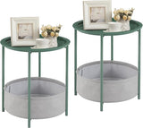 VECELO Round Side/End Table with Fabric Storage Basket，Metal Anti-Rust and Waterproof Small Bedside Nightstand with - Photo 1