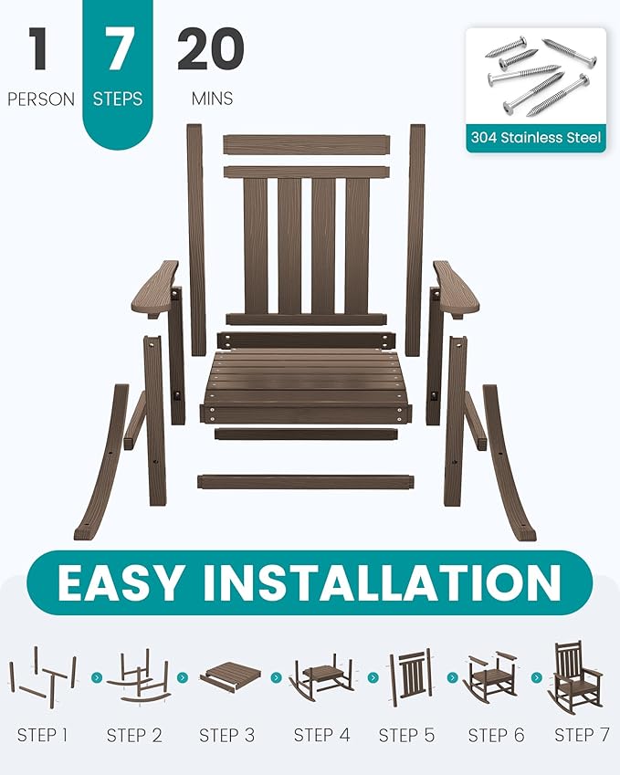 SERWALL HDPE Outdoor Rocking Chair Set of 6, Patio Rocking Chairs for Adults, All Weather Outdoor Rockers for Lawn, Coffee