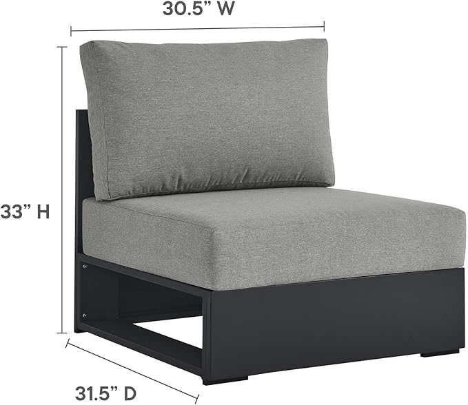 Modway Tahoe Modular Aluminum 3-Piece Outdoor Patio Furniture Gray, Right-Facing Sectional Sofa Set with Weather-Resistant Cushions, Ideal for Deck, Backyard, Poolside