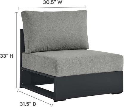 Modway Tahoe Modular Aluminum 3-Piece Outdoor Patio Furniture Gray, Right-Facing Sectional Sofa Set with Weather-Resistant Cushions, Ideal for Deck, Backyard, Poolside