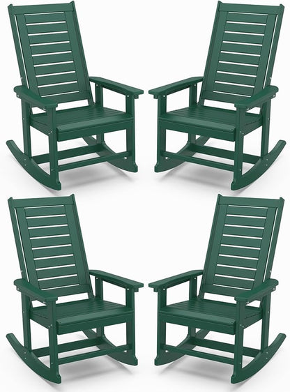 IVY&LANE Outdoor Rocking Chairs Set of 4 | Porch-Rockers | Forest | HDPE Plastic | All-Weather | High Back | Wide Seat | Oversized Patio Rocker for Adult | for Outside Deck Balcony Garden