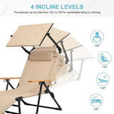 Outdoor Chaise Lounge Chair with 4-Position Adjustable Backrest, Patio Folding Sun Tanning Chair, Pillow & Cup Holder - Photo 5