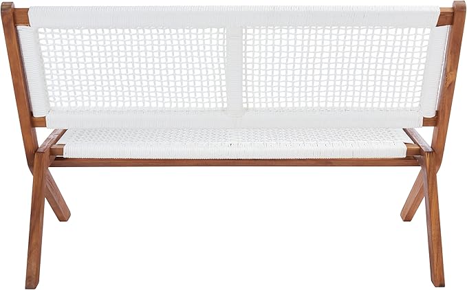 SAFAVIEH Outdoor Collection Kobina Natural Acacia Wood/White Rope Foldable Bench - Photo 5