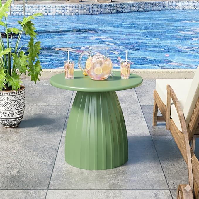 Round Metal Outdoor Patio Side Table, Steel Outdoor Accent Table, Small Patio End Table, for Garden, Pool, Yard, Balcony - Photo 3