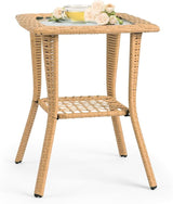 VINGLI Outdoor Side Table with Storage Wicker Patio Side Table - Photo 4
