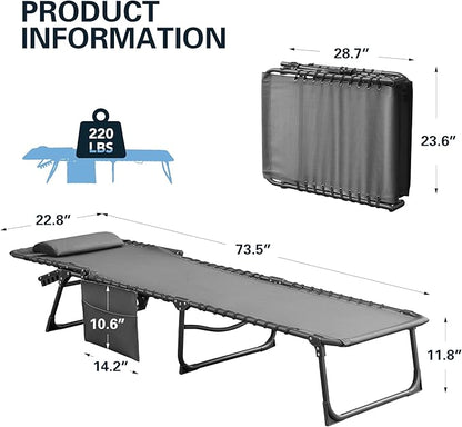 Greesum Chaise Lounge Folding Tanning Chair with 5 Position Adjustable Back, Detachable Pillow & Pocket Outside Pool, Beach, Sunbathing, Gray