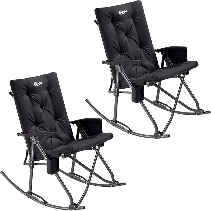 Portal Folding Rocking Camping Chair Outdoor - Thick Padded Rocking Recliner Chair Portable Camping Rocker for Patio Front Porch Backyard Lawn Living Room, Supports 400 LBS