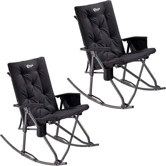 Portal Folding Rocking Camping Chair Outdoor - Thick Padded Rocking Recliner Chair Portable Camping Rocker for Patio Front Porch Backyard Lawn Living Room, Supports 400 LBS
