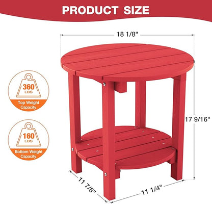 YEFU Adirondack Side Table,18" Double Outdoor Side Table, Poly Lumber end Table, Weather Resistant for Indoor, Patio, Pool, Porch, Backyard-Red
