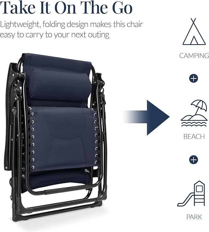 Best Choice Products Oversized Padded Zero Gravity Chair, Folding Outdoor Patio Recliner - Photo 5