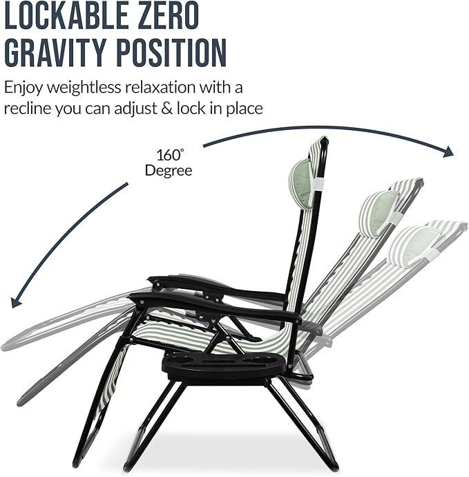 Best Choice Products Set of 2 Extra Wide Adjustable Steel Mesh Zero Gravity Lounge Chair Recliners w/Pillows and Cup - Photo 5