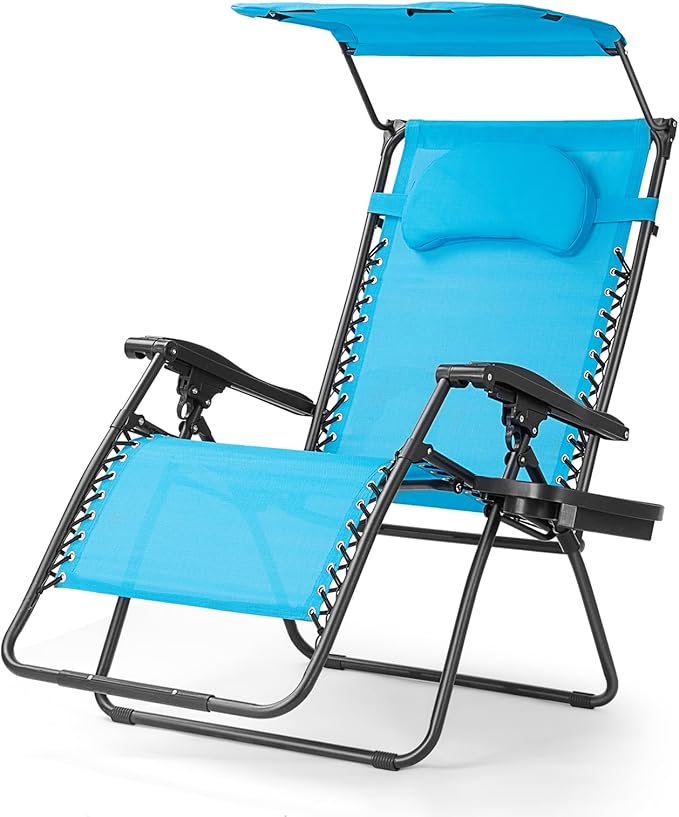 Goplus Zero Gravity Chairs, X-Large Folding Lounge Lawn Chair w/Canopy Shade & Cup Holder - Photo 8