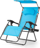 Goplus Zero Gravity Chairs, X-Large Folding Lounge Lawn Chair w/Canopy Shade & Cup Holder - Photo 8