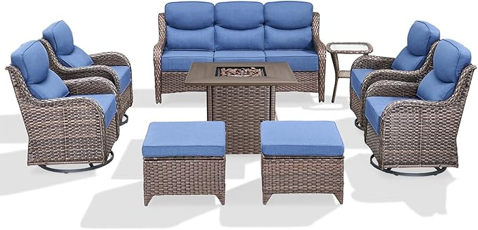 Luxury Patio Furniture Set with 6-inch Thick Cushion, Outdoor Furniture with Fire Pit Table, Swivel Chairs, Sofa - Photo 7