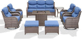 Luxury Patio Furniture Set with 6-inch Thick Cushion, Outdoor Furniture with Fire Pit Table, Swivel Chairs, Sofa - Photo 7