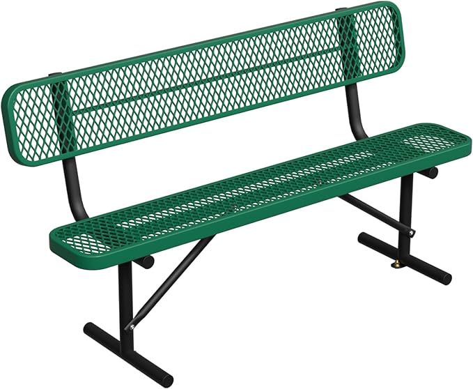 Heavy Duty Park Bench with Back Portable Frame, Outdoor Steel Bench with Backrest, Outdoor Park Bench Expanded Metal Mesh Bench for Lawn, Park, Deck, Garden, Patio, Porch, Black (Green, 6FT)