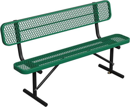 Heavy Duty Park Bench with Back Portable Frame, Outdoor Steel Bench with Backrest, Outdoor Park Bench Expanded Metal Mesh Bench for Lawn, Park, Deck, Garden, Patio, Porch, Black (Green, 6FT)