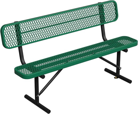 Heavy Duty Park Bench with Back Portable Frame, Outdoor Steel Bench with Backrest, Outdoor Park Bench Expanded Metal Mesh Bench for Lawn, Park, Deck, Garden, Patio, Porch, Black (Green, 6FT)
