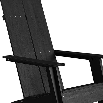 Flash Furniture Set of 2 Sawyer Modern 2-Slat Back Adirondack Chairs - Black All-Weather Poly Resin Lounge Chairs
