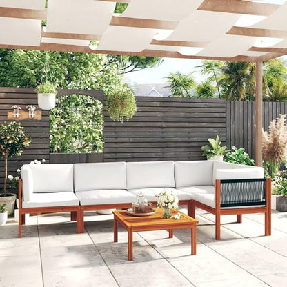 6-Piece Acacia Wood Garden Lounge Set with Modular Configuration and Weather-Resistant Cushions for Outdoor Patio, Balcony, or Sunroom Comfort