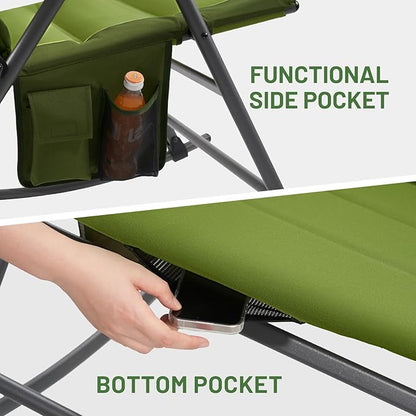 TIMBER RIDGE Oversized Folding Rocking Camping Chair, Padded Outdoor Rocker with High Back, Portable Outdoor Chair for Patio, Garden, Lawn, Supports up to 400 lbs, Green, 2 Pack