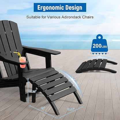 FONTOI Adirondack Ottoman, HDPE Plastic Adirondack Chair Footstool, All Weather Outdoor Footrest for Patio, Backyard, Lawn, Fire Pits, Black