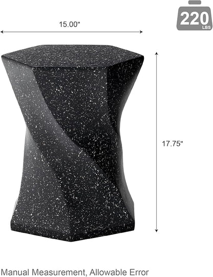 Glitzhome Outdoor Side Table Set of 2, 17.75" H Decorative Garden Stool MGO Twist Faux Terrazzo End Table, Round Planter Stand for Indoor Outdoor Living Room Bedroom Patio Deck Poolside, Black