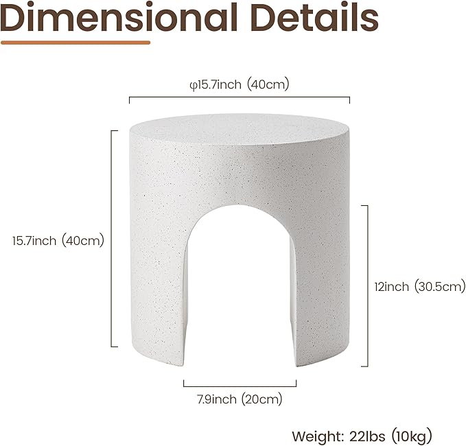 HOMPUS Outdoor Side Table w Hollow Arch, Concrete End Table, Round Patio MgO Coffee Lightweight Table - Photo 2