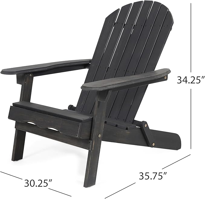 Benjara Libo Outdoor Adirondack Chair- Gray Acacia Wood Frame- Slat Panels