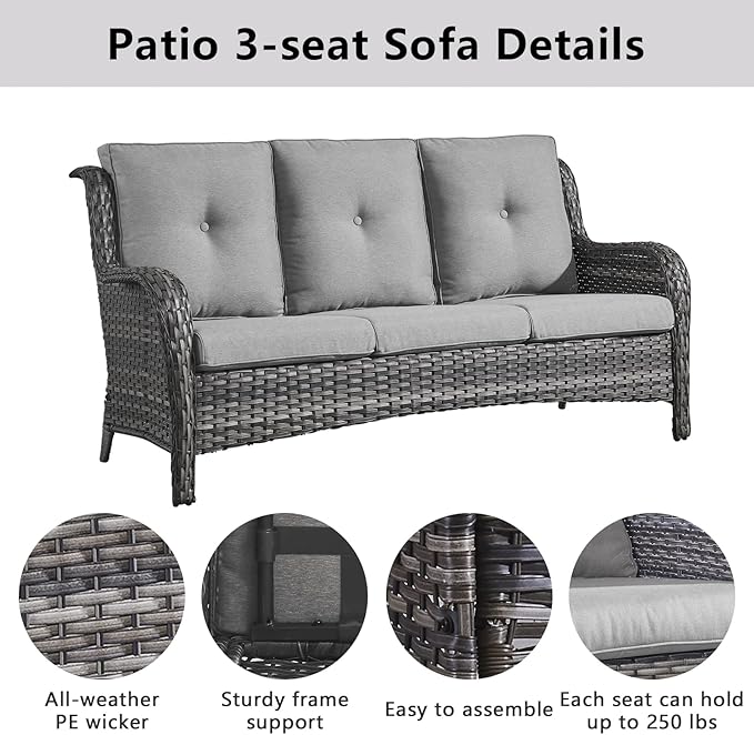 Belord 7 Piece Wicker Patio Furniture Set, Outdoor Swivel Rocker Chairs Set of 2 with Ottomans, 3 Seat Sofa and Loveseat - Photo 8