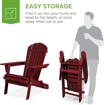 Best Choice Products Folding Adirondack Chair Outdoor Wooden Accent Furniture Fire Pit Lounge Chairs for Yard, Garden, Patio w/ 350lb Weight Capacity - Deep Red