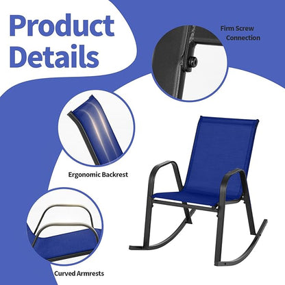 Giantex Outdoor Rocking Chairs Set of 4, Patio Rocking Chairs w/Breathable Seat & Back, Heavy-Duty Metal Support, Ergonomic Outside Rocker for Backyard, Poolside, Garden, Navy