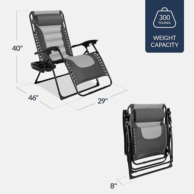 Best Choice Products Oversized Padded Zero Gravity Chair, Folding Outdoor Patio Recliner - Photo 3