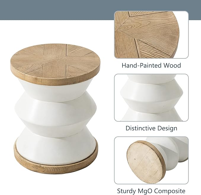 COSIEST White Outdoor Side Table, Round MgO Concrete End Patio Side Table - Photo 4