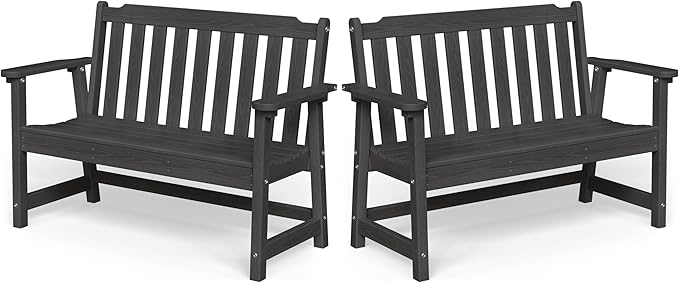 Ciokea 49" Heavy Duty Outdoor Bench Set of 2, HDPE Weatherproof Garden Bench, 2-Person Memorial Benches with 660 Lbs - Photo 1