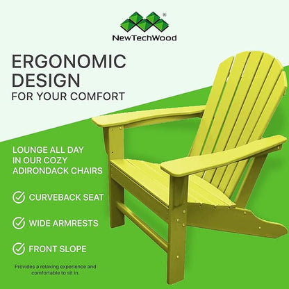 NewTechWood Atlantic Classic Curveback Plastic Weather Resistant Patio Adirondack Chair, Easy Installation, Widely Used in Outdoor, Fire Pit, Deck, Lawn, Outside, Garden Chairs (Sunburst)