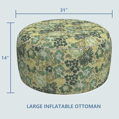 LVTXIII Inflatable Stool Ottoman Footrest with Handle, Decorative Fade-Resistant Foot Stool, Indoor or Outdoor Pouf for Home Garden and Camping Use, 31x31x14, Green Rose