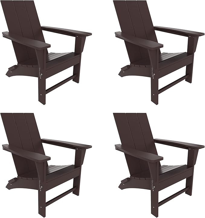 WestinTrends Ashore Modern Outdoor Folding Adirondack Chair (Set of 4), Dark Brown